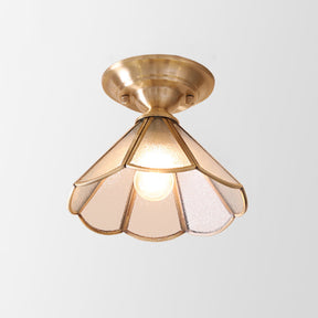 Single-Bulb Flush Mount Lighting Minimalism Scalloped Metal Semi Flush Mount in Brass