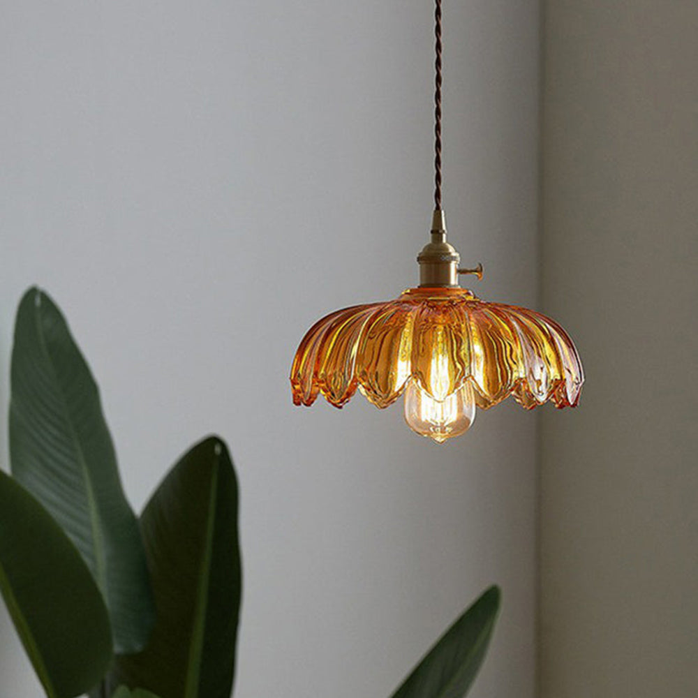Luminária Pendente de Flores Vintage | Lustre de Vidro Colorido