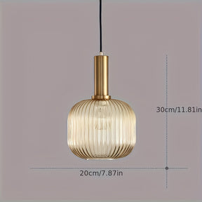 Modern Striped Glass Pendant Light | Brass & Ribbed Glass Shade