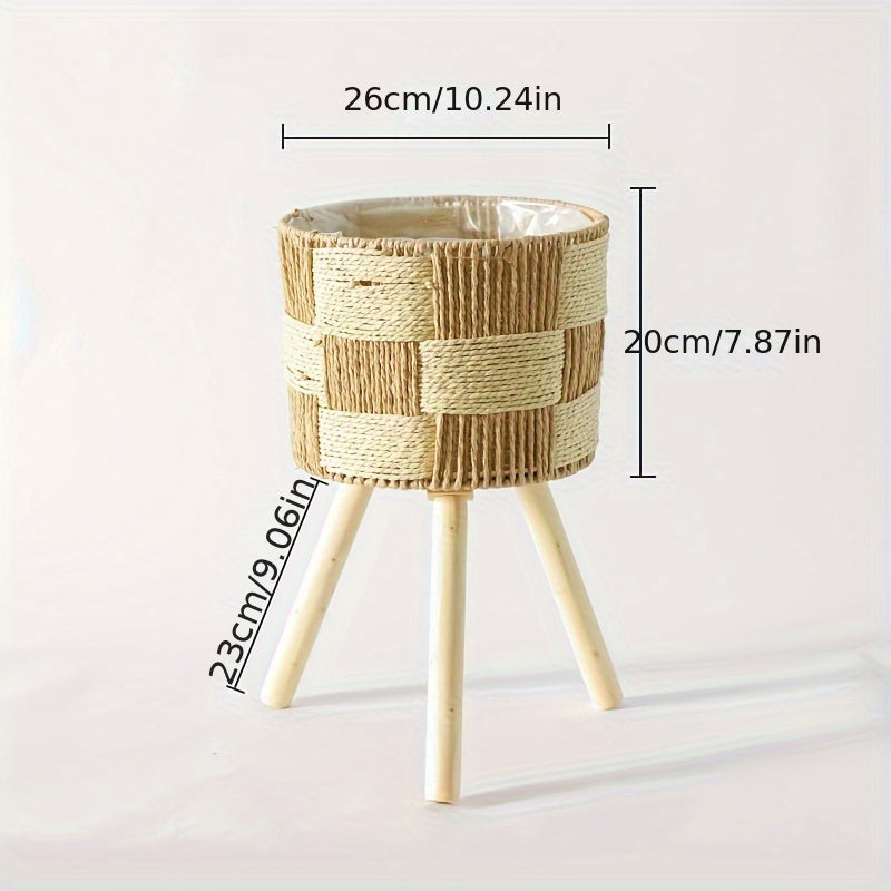 Suporte para Plantas de Bambu Estilo Boêmio | Cachepô de Rattan Feito à Mão com Pés de Madeira