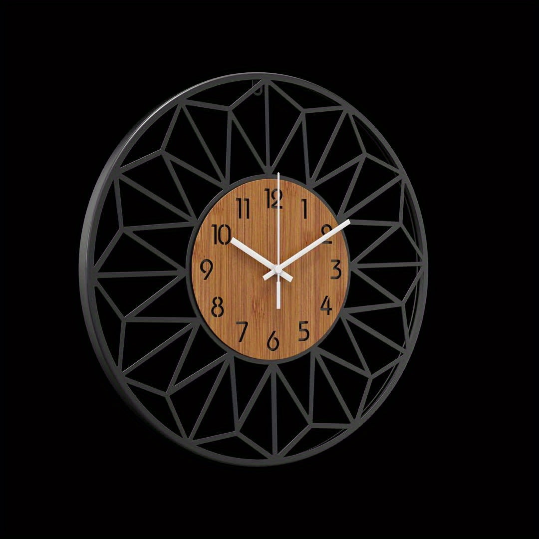 Modern Metal Wall Clock | Wood Grain Centre Design