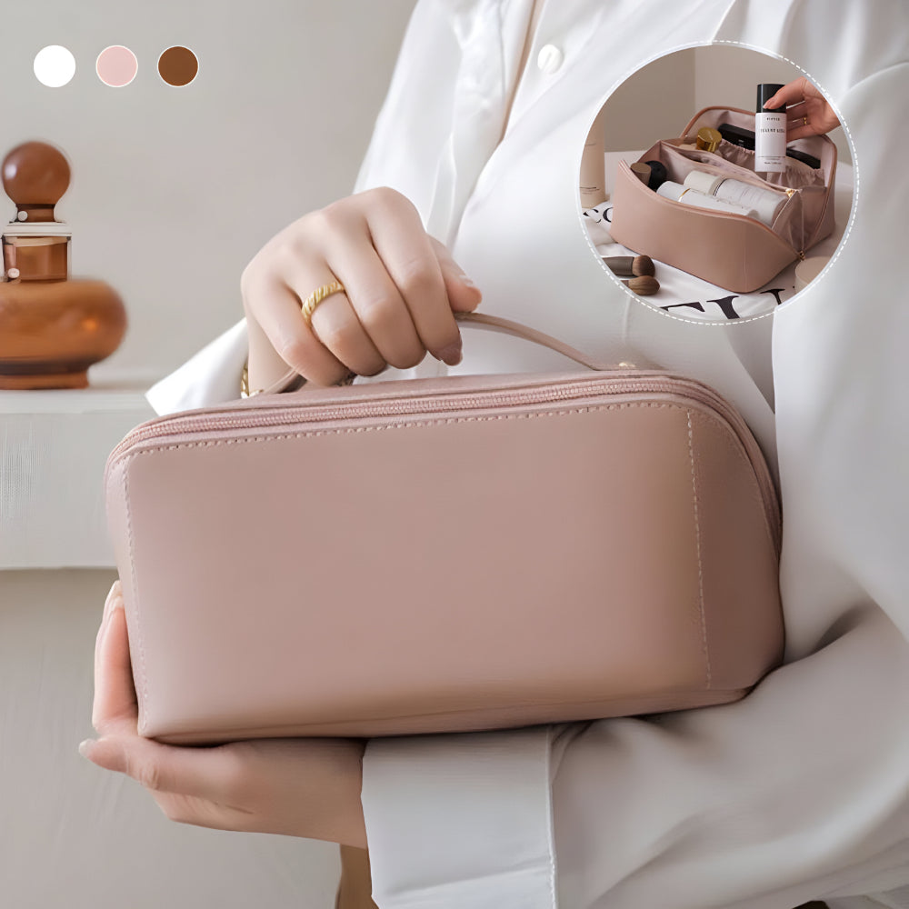 Necessaire de Viagem Organizadora de Maquiagem Estojo Cosmético de Couro Sintético de Grande Capacidade