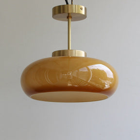 Pendente de Teto Vintage em Latão e Vidro Amarelo | Semi-Embutido