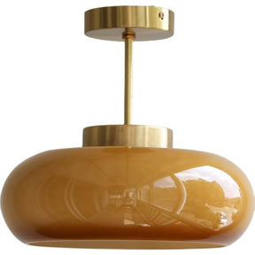 Pendente de Teto Vintage em Latão e Vidro Amarelo | Semi-Embutido