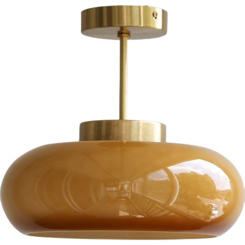 Pendente de Teto Vintage em Latão e Vidro Amarelo | Semi-Embutido