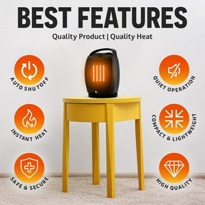 Aquecedor Elétrico Portátil Super Silencioso com Ventoinha Oscilante e Termostato