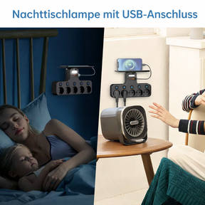 Filtro de Linha de Parede com USB e Luz Noturna – 5 Tomadas e Suporte para Celular
