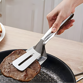 Pinça Espátula de Aço Inoxidável – Utensílio de Cozinha 2 em 1 para Virar e Pegar