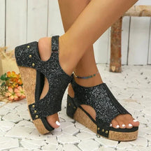 Women's Leather Platform Wedge Orthopedic Sandals