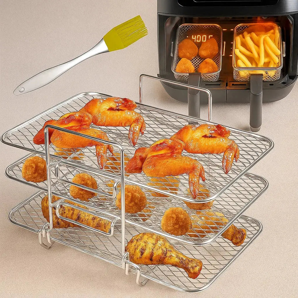Suporte de 3 Níveis para Fritadeira Elétrica – Distribuição Uniforme de Calor, Antiaderente e de Fácil Limpeza