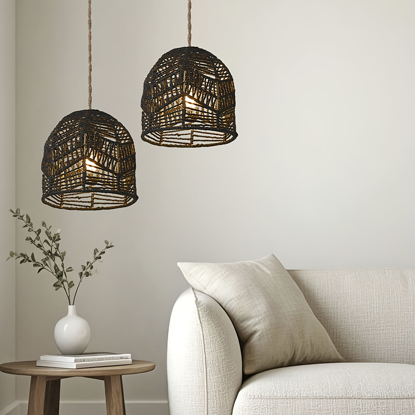 Cúpula de Pendente em Corda Tecida à Mão | Design de Lustre Rústico de Fazenda