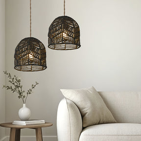 Cúpula de Pendente em Corda Tecida à Mão | Design de Lustre Rústico de Fazenda