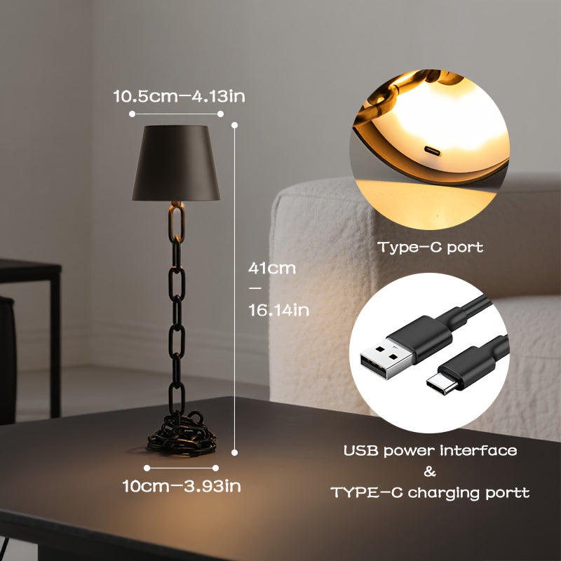 Luminária de Mesa Moderna com Elo de Corrente | Luz LED Recarregável com Sensor de Toque