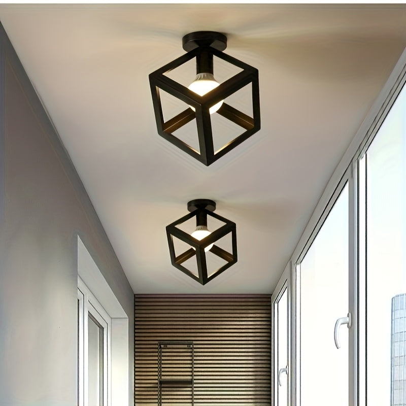 Geometric Cube Ceiling Light | Modern Industrial Semi Flush Mount Fixture