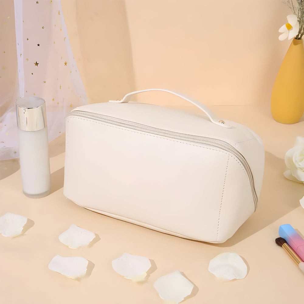 Necessaire de Viagem Organizadora de Maquiagem Estojo Cosmético de Couro Sintético de Grande Capacidade