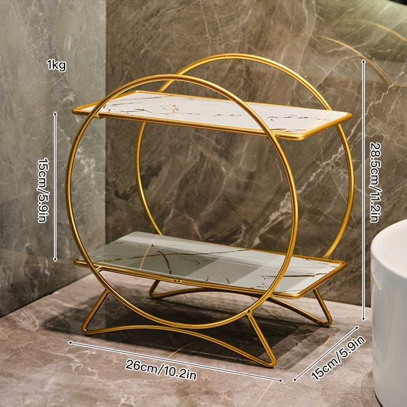 Organizador de Banheiro de Duas Camadas com Base de Orelha de Gato | Prateleira Elegante de Metal para Cosméticos e Skincare
