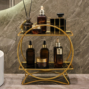 Organizador de Banheiro de Duas Camadas com Base de Orelha de Gato | Prateleira Elegante de Metal para Cosméticos e Skincare