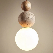 Luminária Pendente Cleonice | Lustre de Travertino, Madeira e Vidro