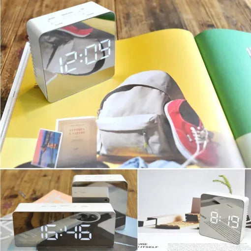 Despertador Digital Espelho Inteligente de Mesa para Cabeceira com Luz Noturna