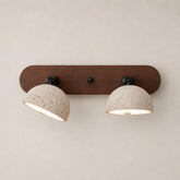 Travertine Vanity Light – L 12.6″ x W 2.3″ x  x H 6.7″, Walnut wood color & Yellow travertine, Warm Light – product image 1