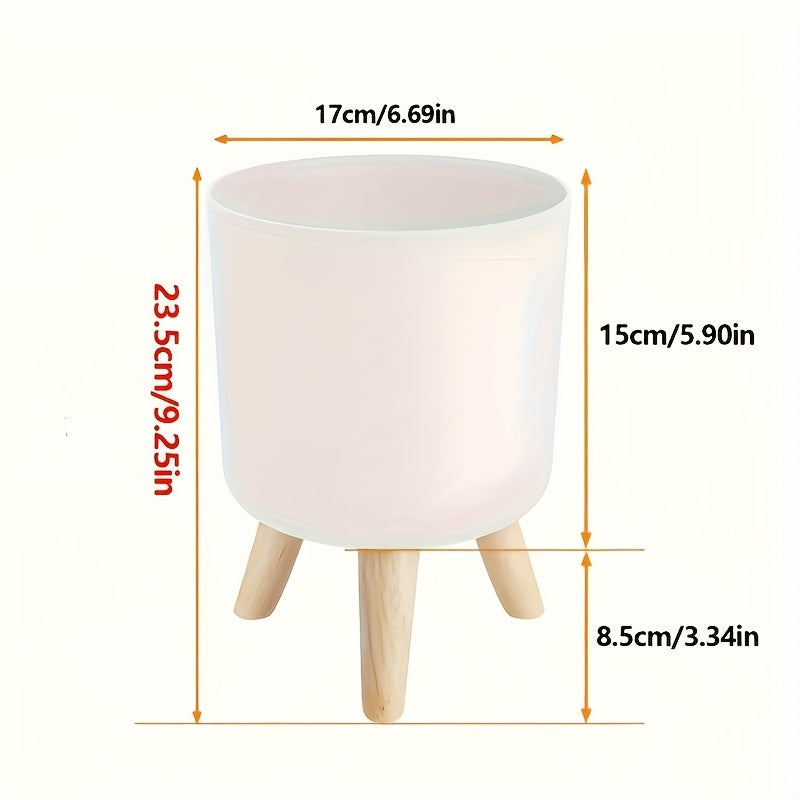 Cachepô Redondo Moderno com Pés de Madeira | Vaso Decorativo para Plantas Internas e Externas