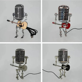 Robô Microfone de Metal Vintage com Luminária de Guitarra