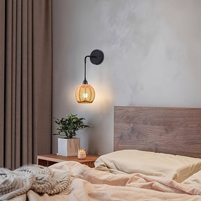 Boho Rattan Wall Lamp | Handwoven Bedside & Living Room Sconce