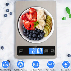Balança de Cozinha Digital de 15kg | Balança de Precisão para Alimentos Recarregável via USB