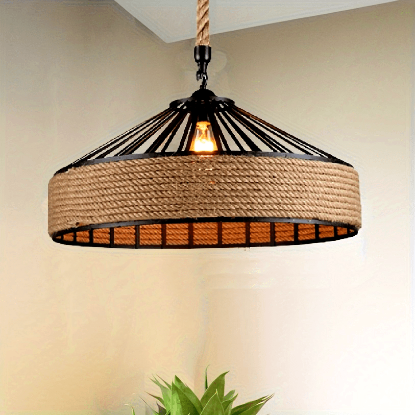 Pendente de Corda de Cânhamo Rústico | Luminária de Teto Vintage Estilo Fazenda