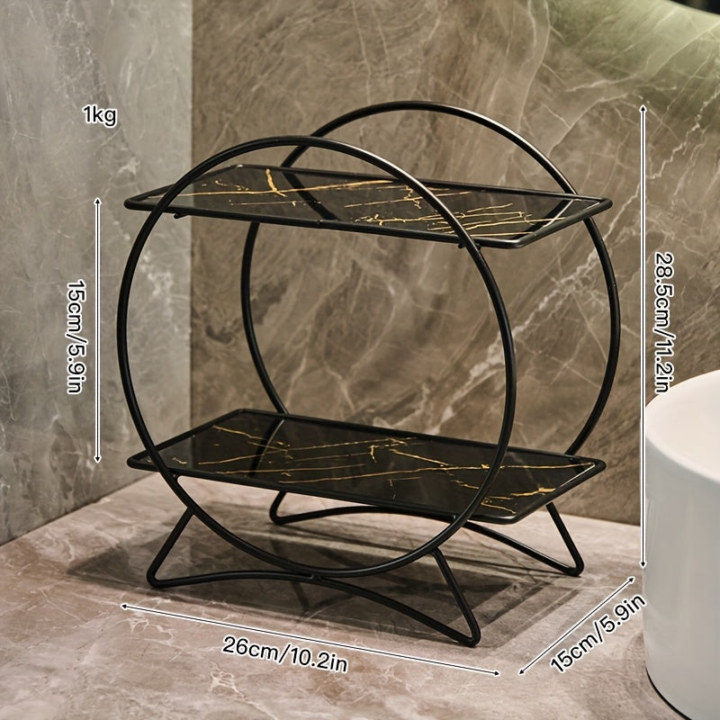Organizador de Banheiro de Duas Camadas com Base de Orelha de Gato | Prateleira Elegante de Metal para Cosméticos e Skincare