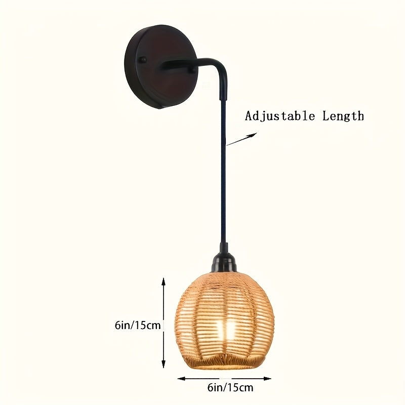 Boho Rattan Wall Lamp | Handwoven Bedside & Living Room Sconce