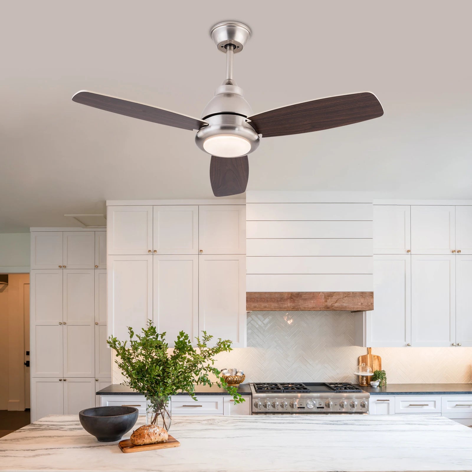 remote controlled ceiling fan with light in walnut finish