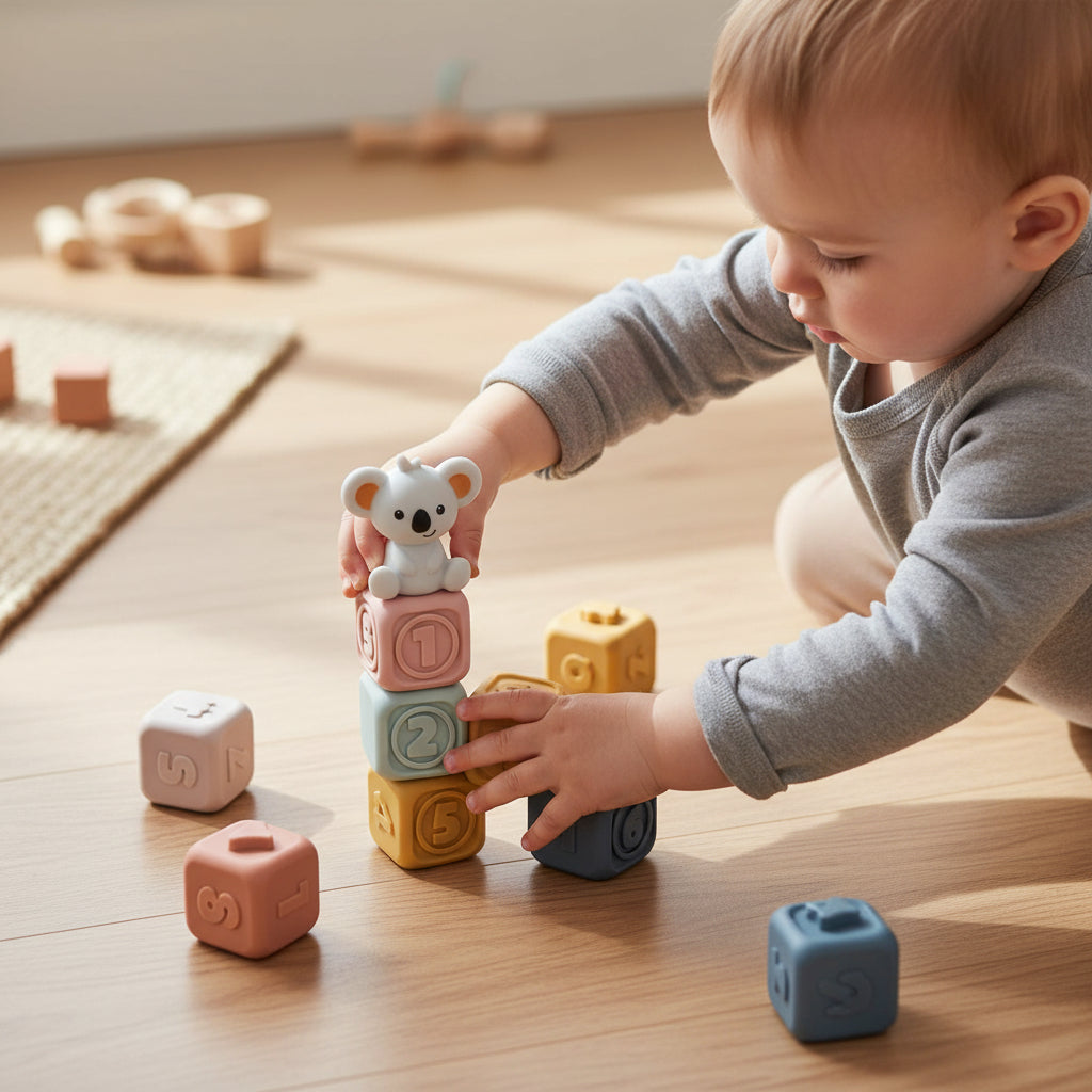 Cubos Sensoriais Educativos e Mordedores de Empilhar para Bebês