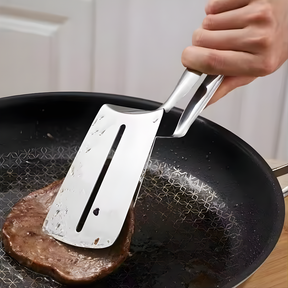 Pinça Espátula de Aço Inoxidável – Utensílio de Cozinha 2 em 1 para Virar e Pegar