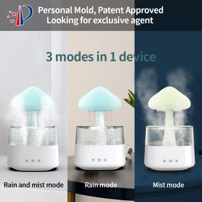 Luminária de Mesa 2 em 1: Umidificador de Nuvem de Chuva, Difusor de Óleo Essencial Zen e Abajur de Cogumelo com Efeito de Chuva