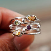 Anel com Pedra do Mês em Prata Ajustável Estilo Boho de Zircônia