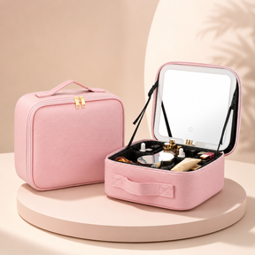 Estojo de Maquiagem Organizador de Cosméticos para Viagem com Espelho de LED Presente de Dia das Mães