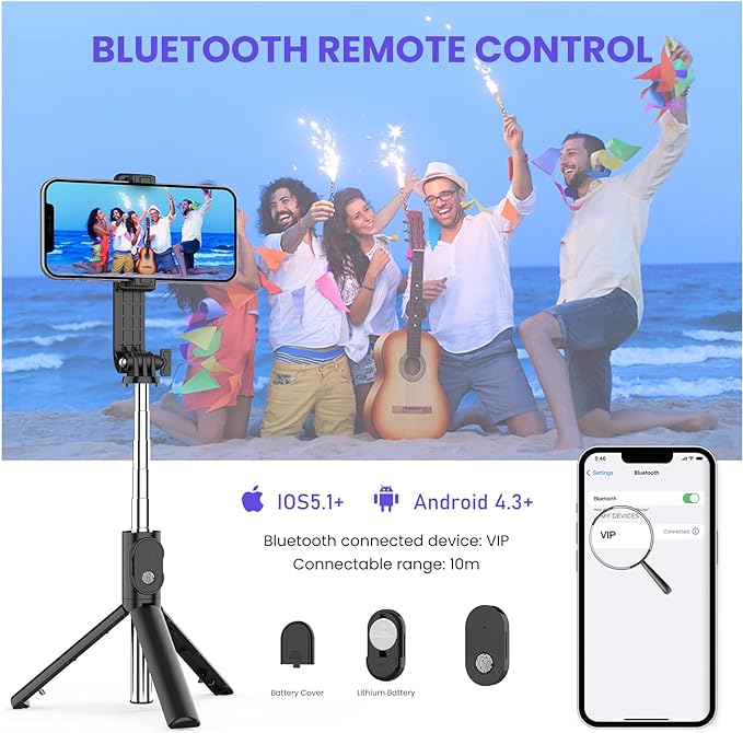 Bastão de Selfie Bluetooth 6 em 1 Sem Fio com Luz de Preenchimento