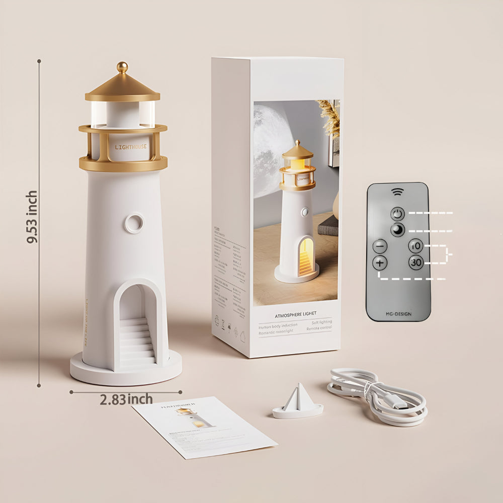 Luminária Projetora de Luz Noturna Formato Farol Decoração de Quarto LED