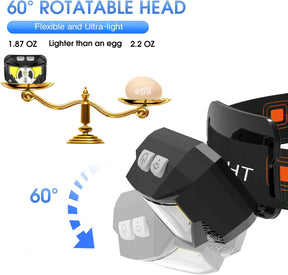 Pacote com 2 Lanternas de Cabeça LED Ultrabrilhantes Recarregáveis, à Prova D'água e com Sensor de Movimento