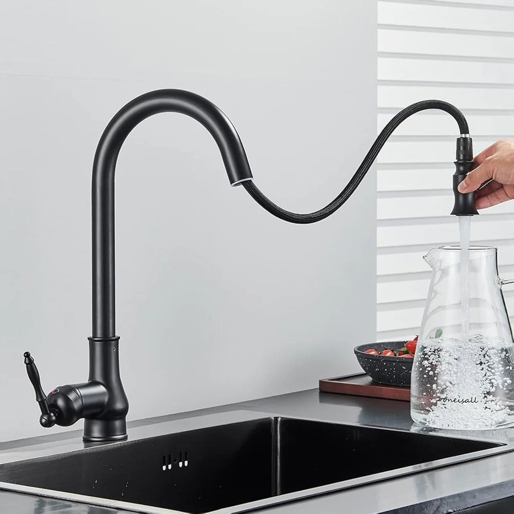 Torneira de Cozinha Vintage em Latão com Bica Giratória e Misturador