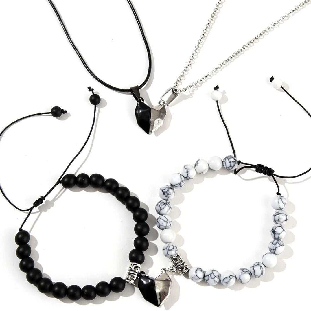 Conjunto de Presente de Colar e Pulseira de Coração Magnético para Casais Dia dos Namorados