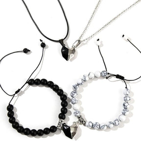 Conjunto de Presente de Colar e Pulseira de Coração Magnético para Casais Dia dos Namorados