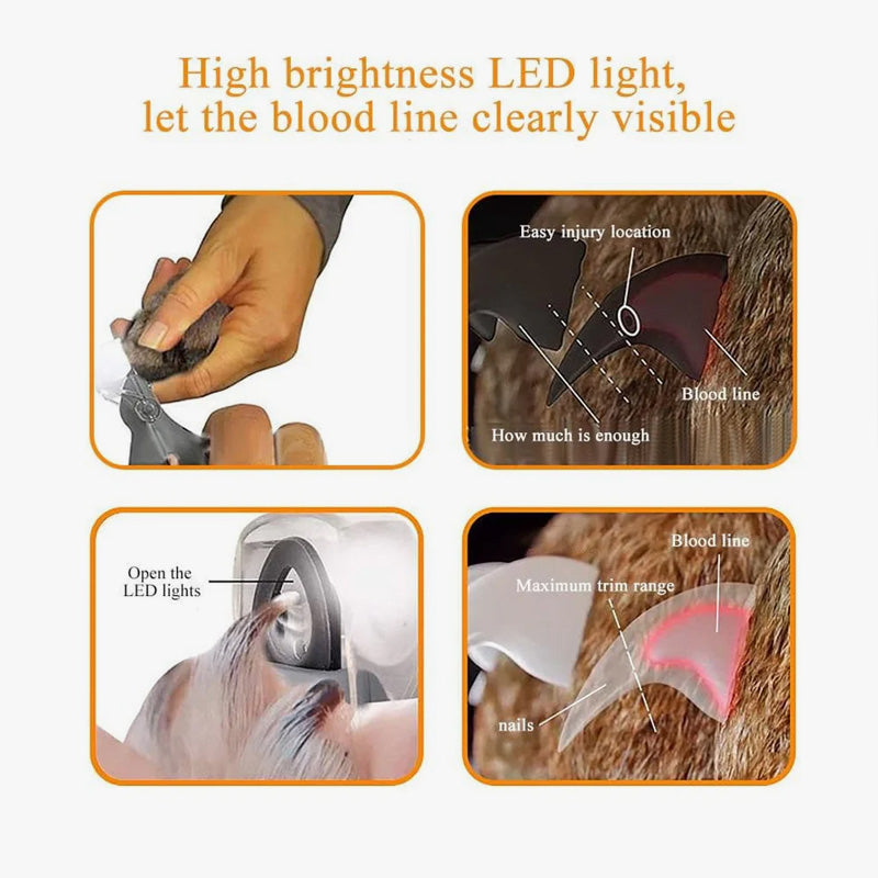 Alicate de unha para pets com luz de LED – Lâmina de aço inoxidável substituível