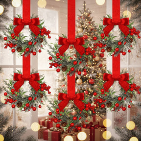 Guirlanda de Natal com Laço Vermelho e Pinha Decoração Festiva