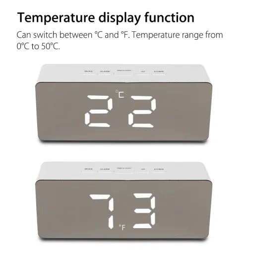 Despertador Digital Espelho Inteligente de Mesa para Cabeceira com Luz Noturna