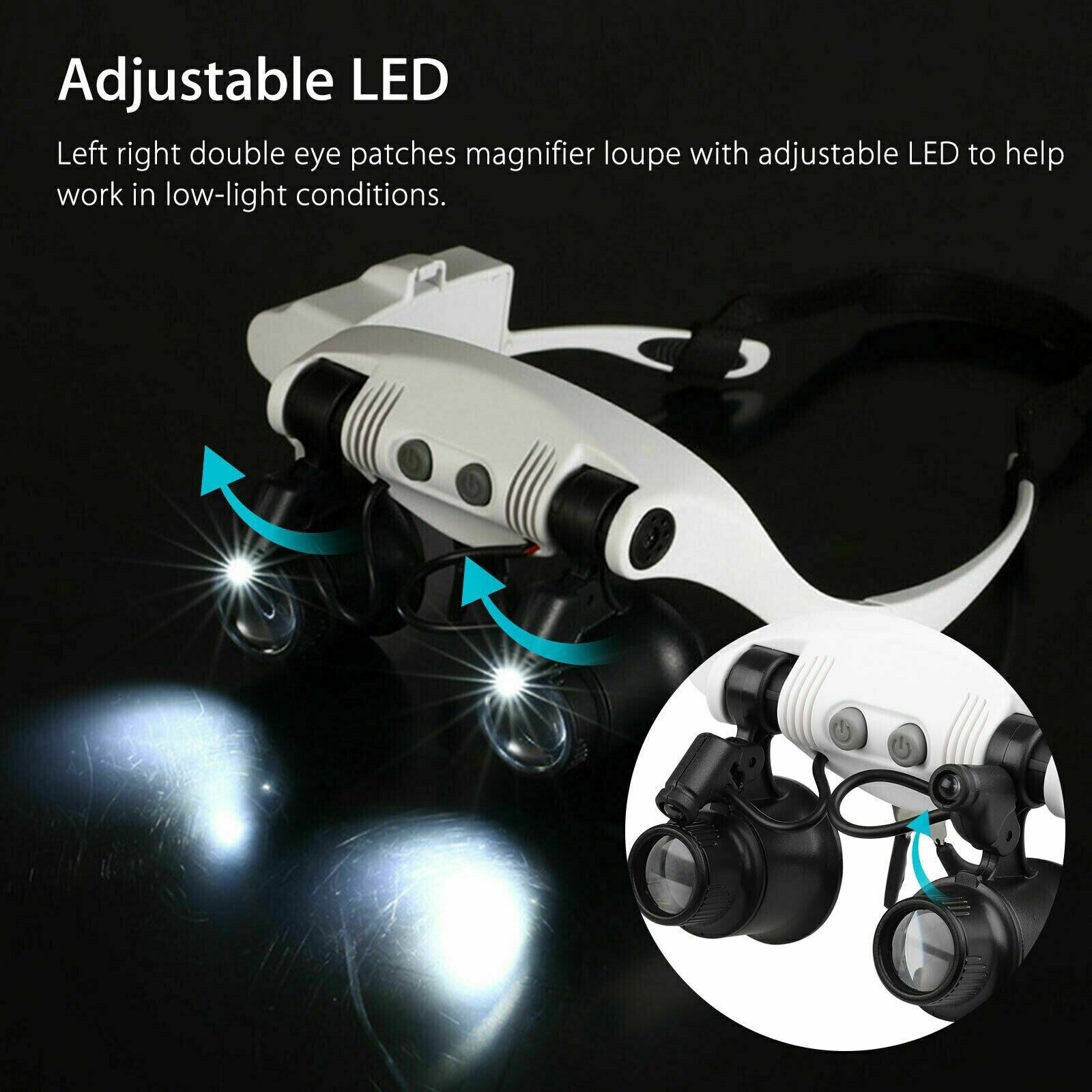 Lupa de Cabeça com 8 Lentes e Luz LED para Joalheiro