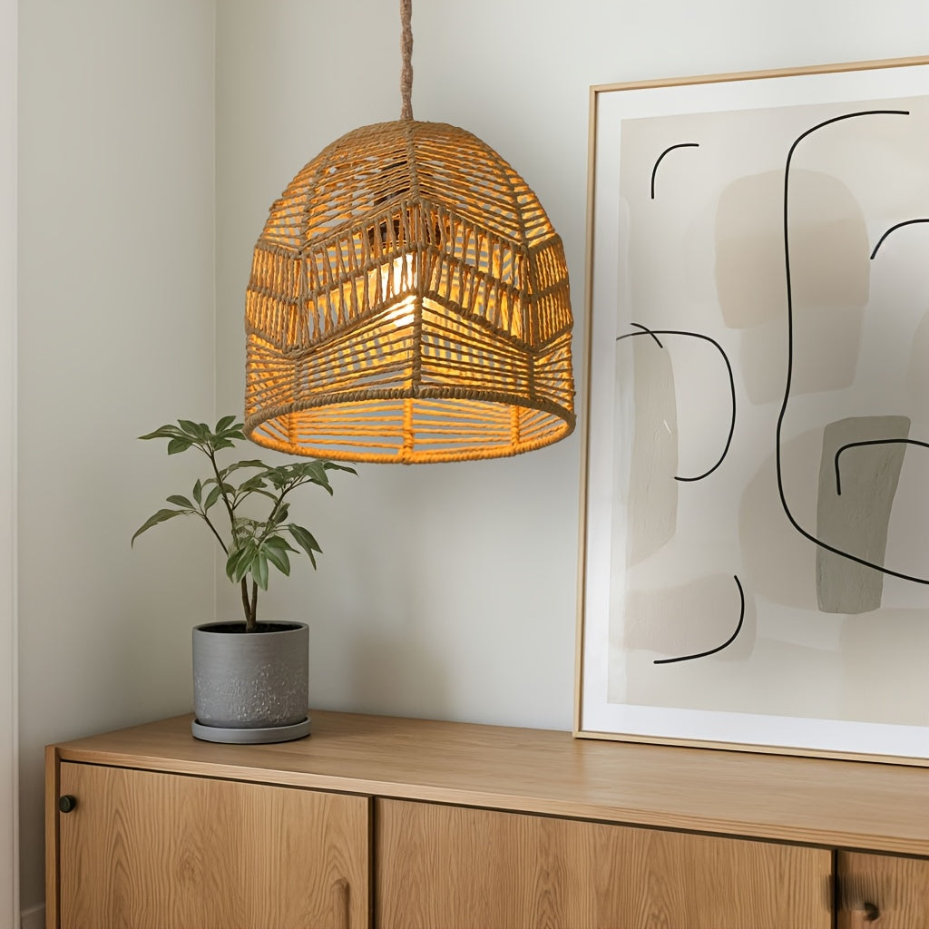Cúpula de Pendente em Corda Tecida à Mão | Design de Lustre Rústico de Fazenda