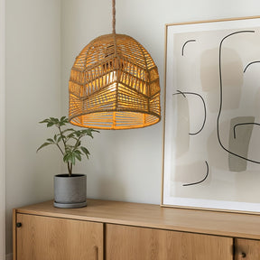 Cúpula de Pendente em Corda Tecida à Mão | Design de Lustre Rústico de Fazenda