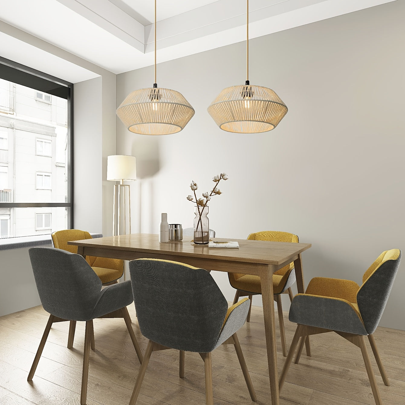 Cúpula de Luminária Pendente de Corda de Papel Feita à Mão | Design Natural Moderno